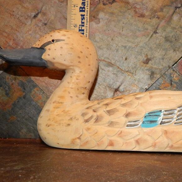 Beautiful Carved Burned & Painted Unmarked Wood Duck  Sculpture - Picture 8 of 12